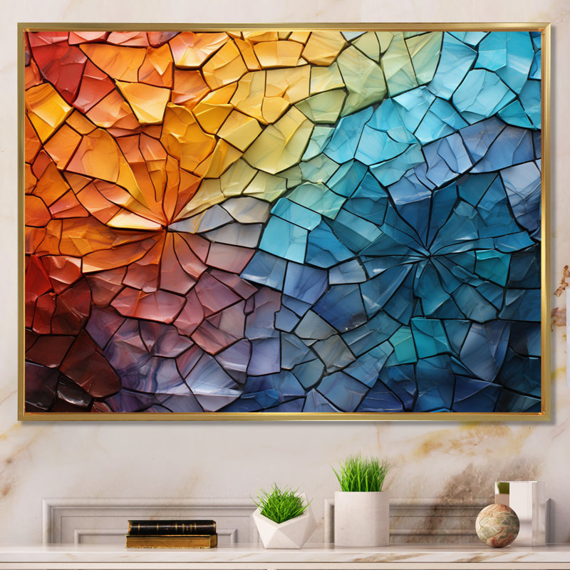 Garnicki Colorful Mosaic II - Abstract Collages, art mural, Cadre flottant doré, H 12 po x l 20 po x P 1 po