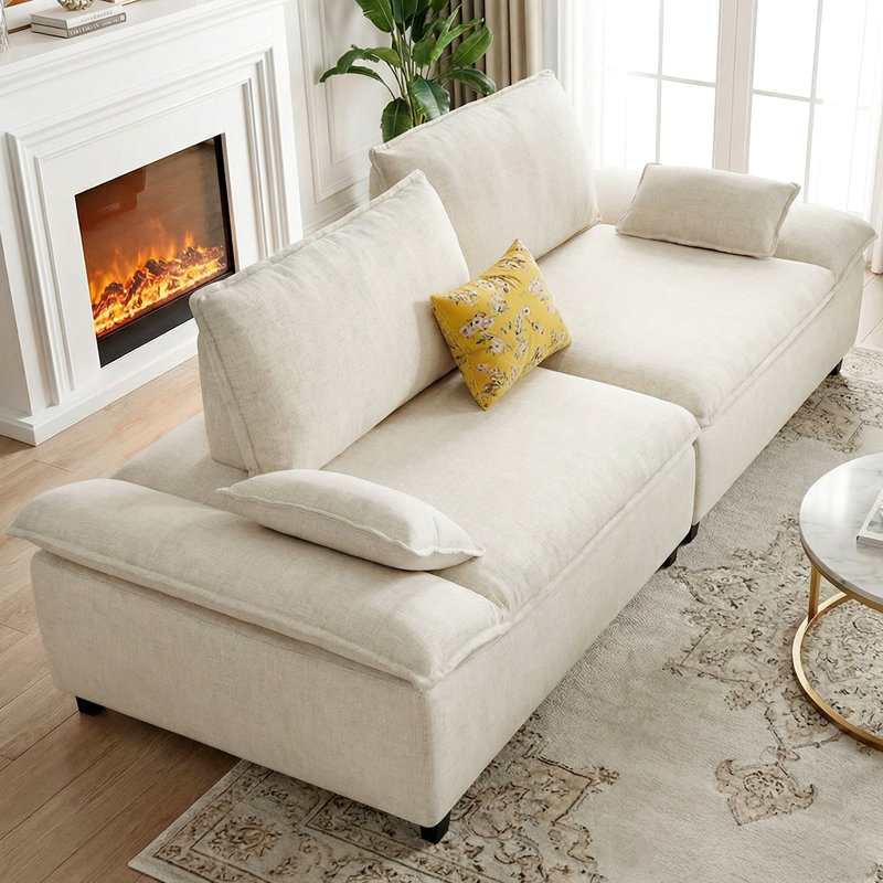 Canapé-lit rembourré en forme de voilier avec profondeur d'assise réglable, Beige