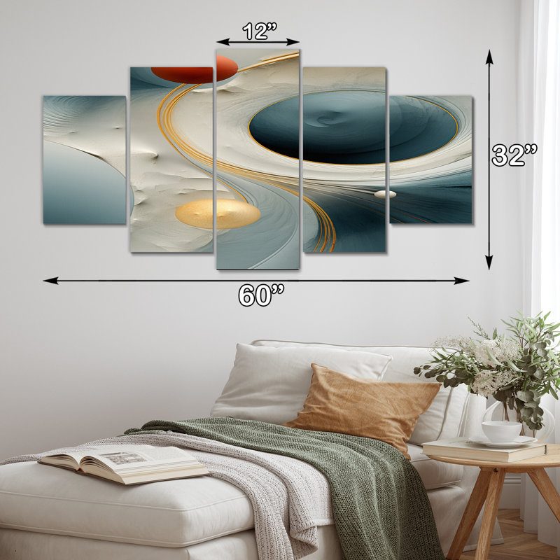 «Spiral Miracle Of Cosmic Delight V», reproduction sur toile à spirales abstraites - 5 panneaux