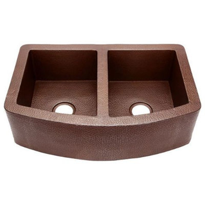 Bloomsbury Market 580 mm W Double Bowl Copper Farmhouse and Undermount Kitchen Sink