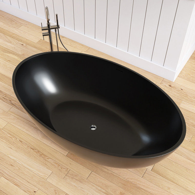 Forma 67'' Wide Freestanding Tub Solid Surface Deep Freestanding Soaking Bathtub, Matte Black
