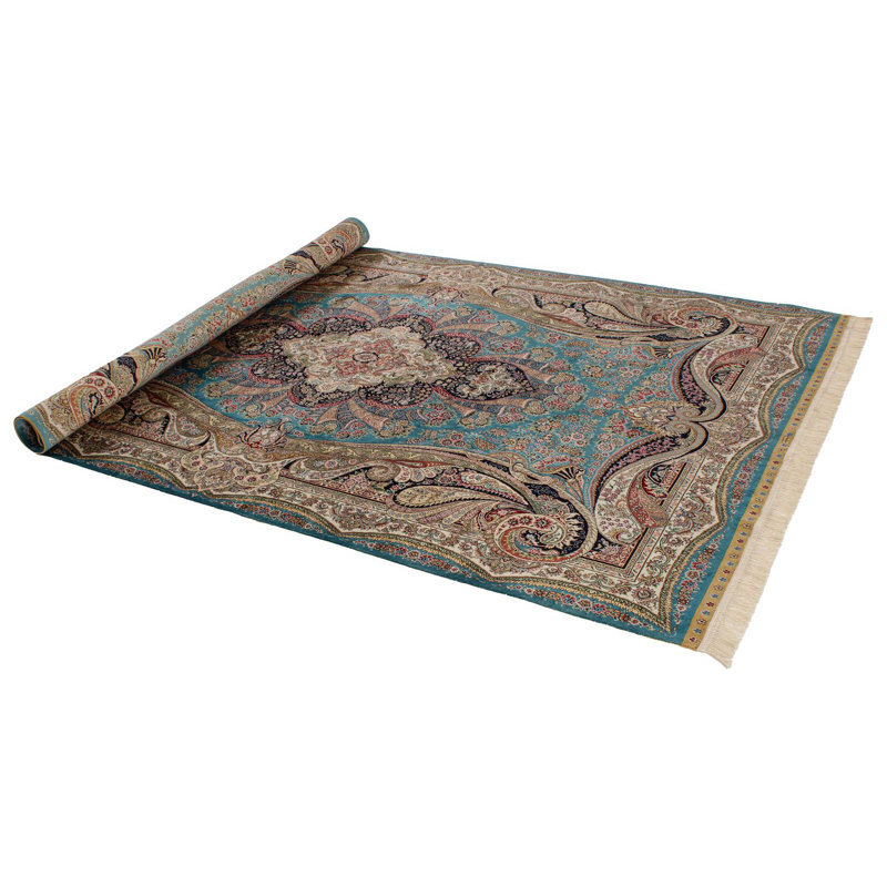 Tapis turc bleu et ivoire 5 x 8