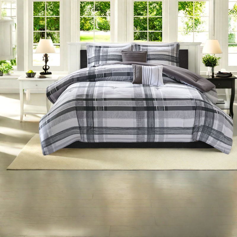 Antimicrobial Polyester Bedding Sets, Modern Plaid Design For Cozy Home