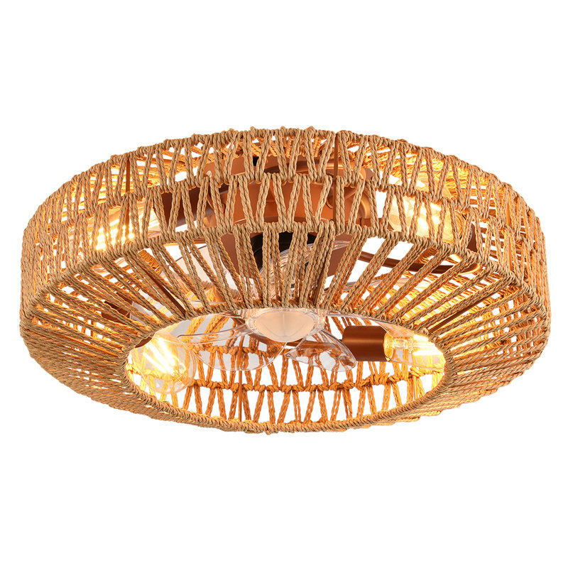Ventilateur de plafond bohémien en cage de 20 pouces avec lumière, télécommande à 6 vitesses, moteur en cuivre pur silencieux, 4 douilles E26 (ampoules non incluses) et installation encastrée facile