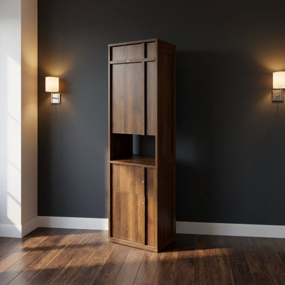 Tall Narrow Freestanding Storage Cabinet Wooden Slim Display Bookcase with Doors and Drawer Versatile Space-Saving Organizer for Living Room Bedroom Home Office Small Apartments Tight Corners Multi-Functional Storage and Display Furniture
