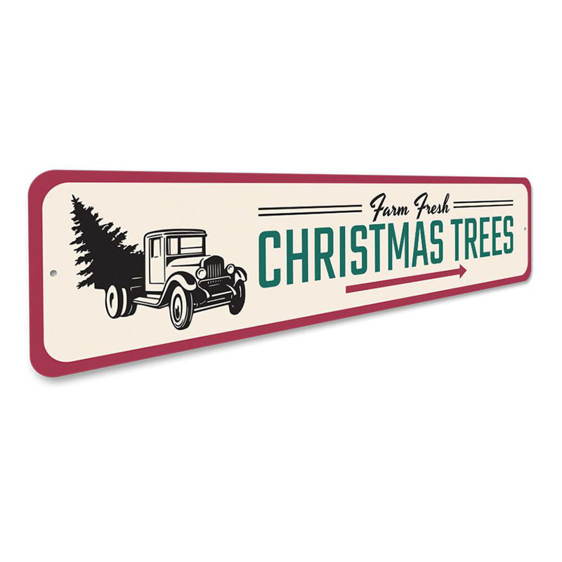 Plaque en aluminium Farm Fresh Christmas Trees, H 4 po x l 18 po x P 0,04 po