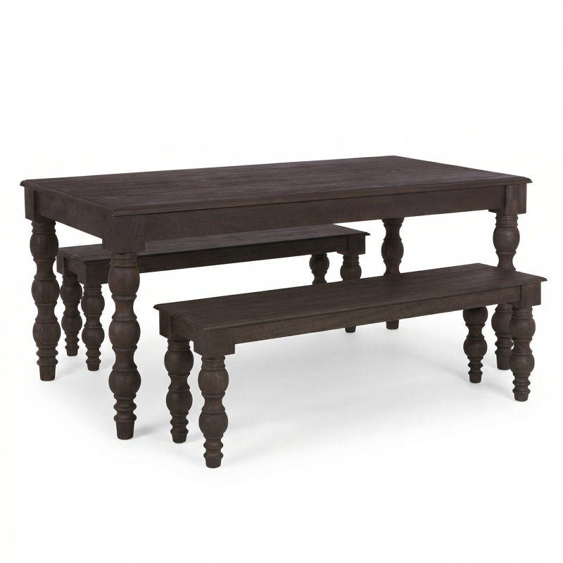 Braydan 3 Piece Solid Wood Dining Set- Coffee Brown, Coffee Brown