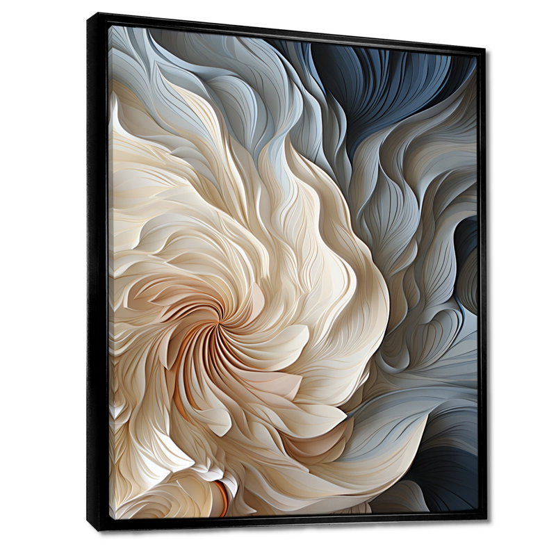 White and blue feather spiral II - Abstract Geometric Canvas Print Wall Art, Floater Framed Print, 40" H x 30" W, Black
