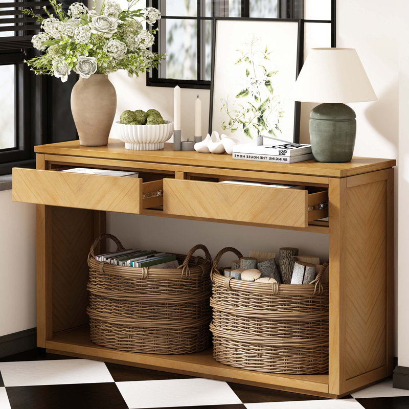 Console 55 po, table d'entrée en bois rustique