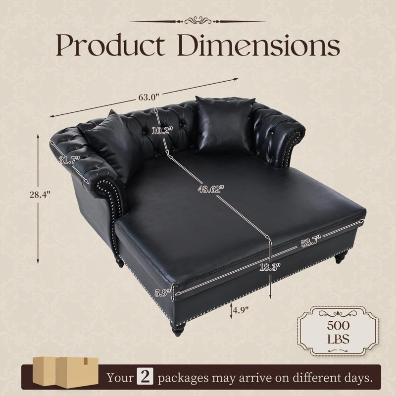 63" Chesterfield Sleeper Sofa with Button Tufting, Nailhead Trim, and Solid Wood Legs, Black, Black