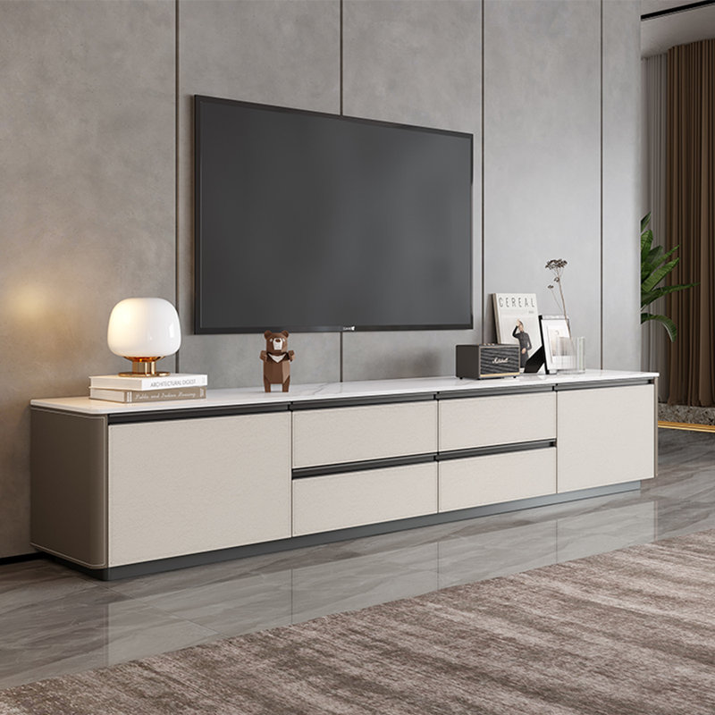 Meuble télé minimaliste de style crème, Blanc / gris / grège, L 70,87 po