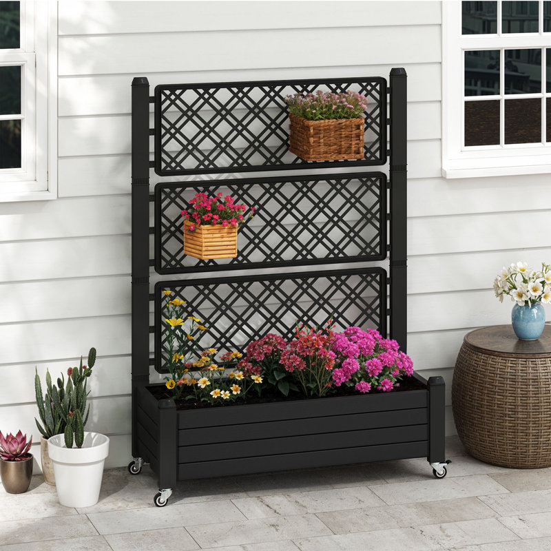 Jardinière surélevée avec treillis, Noir, noir, noir, noir, H 63 po x l 17,7 po x P 43,3 po
