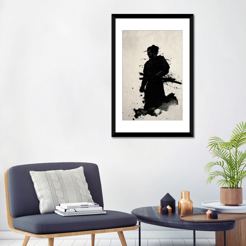 « samurai », impression sur toile, H 32 po x l 24 po x P 1 po, Papier d'art encadré noir, Blanc
