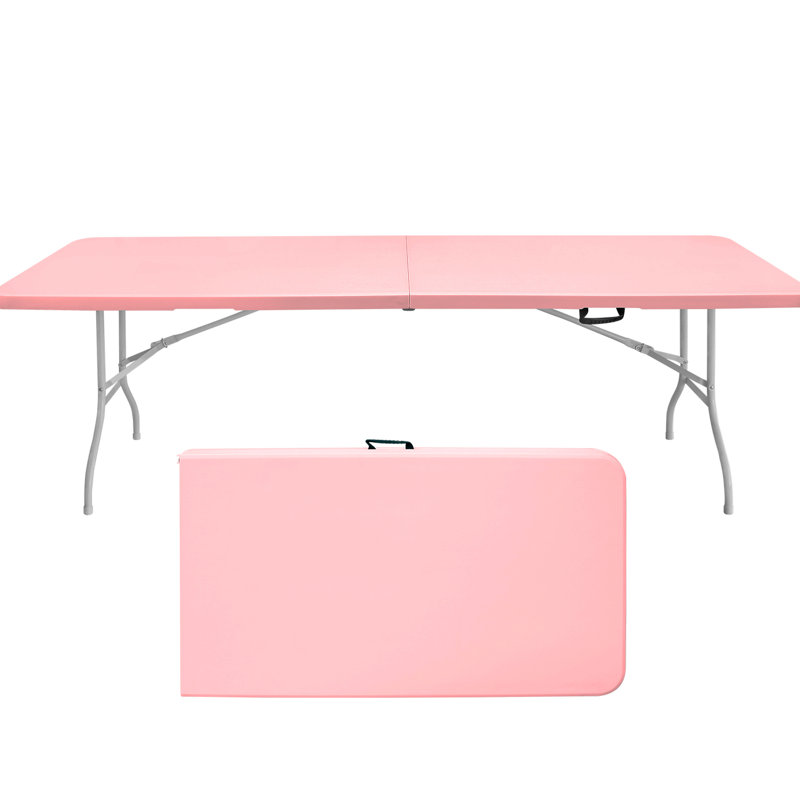 Table pliante rose de 8 pi - idéale pour le camping, les pique-niques, les fêtes, portable, stable, imperméable, solide pour pique-niquer en camping, supportant une charge élevée,
