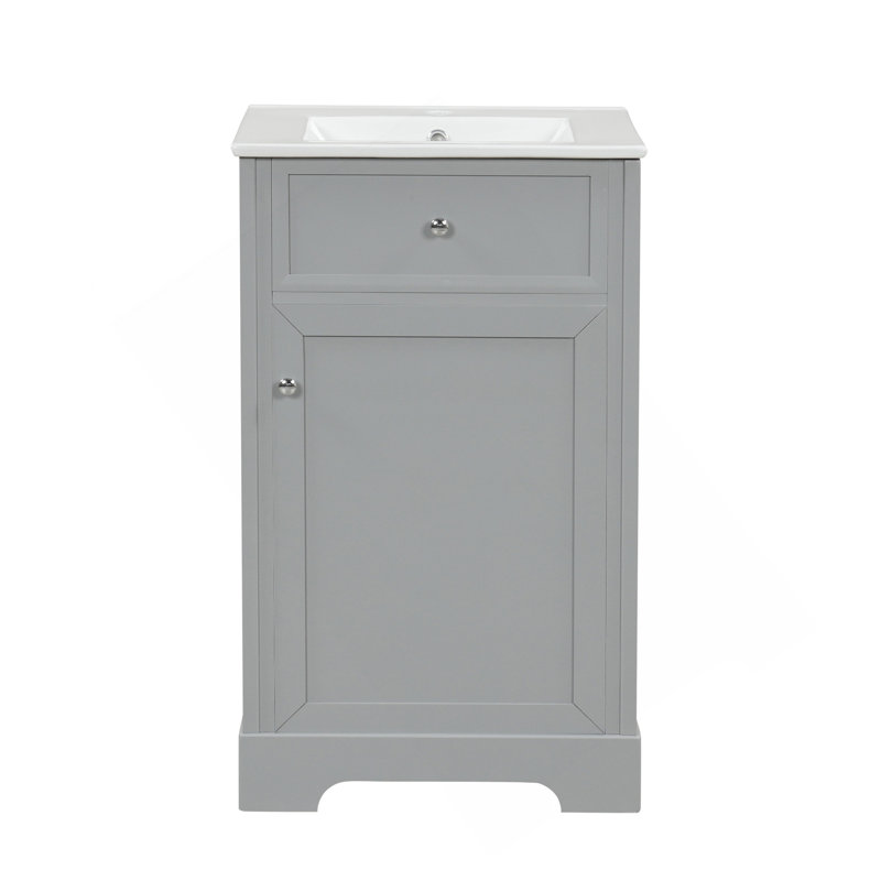 Meuble-lavabo de 20 po avec lavabo, armoire de salle de bain avec porte à fermeture douce, support de rangement et tablette réglable, gris