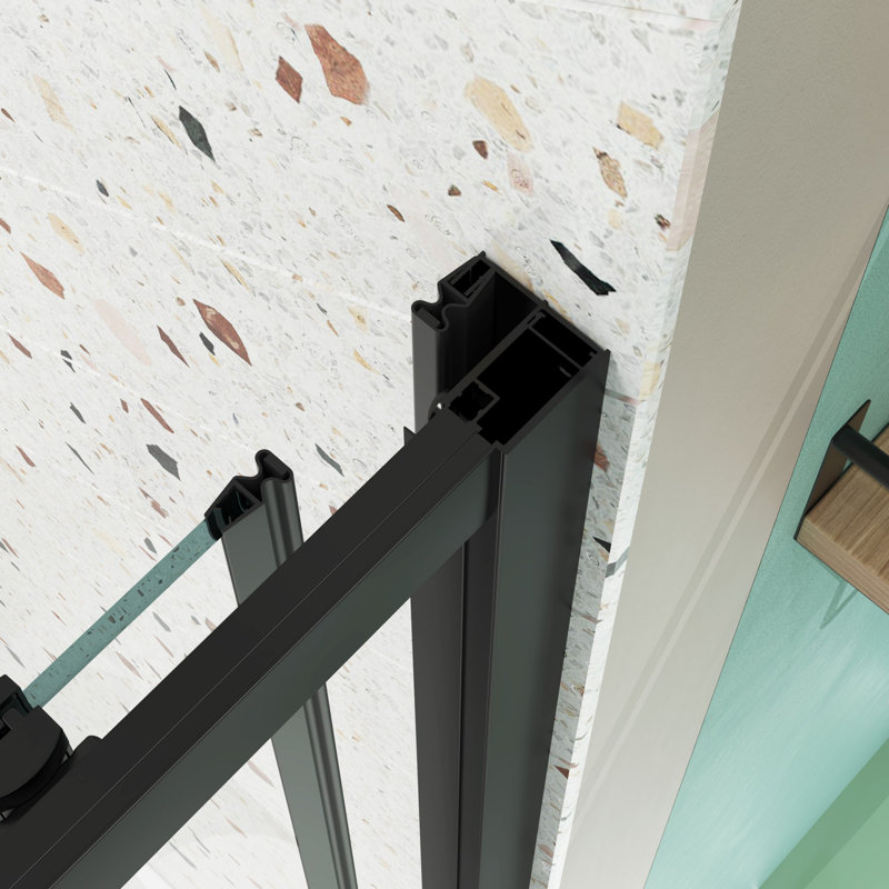Matte Black 54"W x 72"H Sliding Shower Door with Stainless Steel Handle