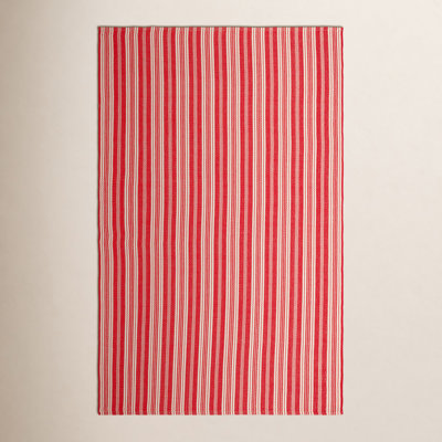 Renley Red Ivory Hand-Woven Striped Outdoor Rug