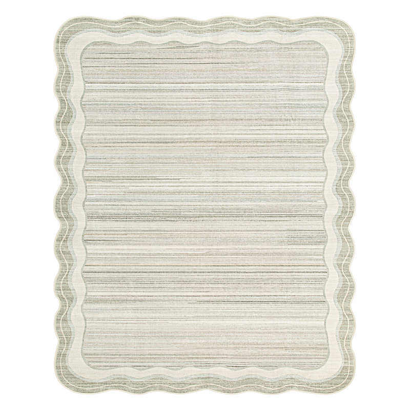 Tribal Gradient Border Wave Washable Area Rug – Boho Non-Slip Soft Floor Mat, Rectangle 8' x 10'