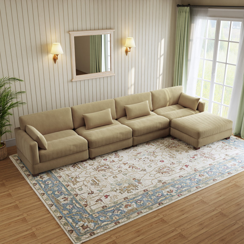 Canapé modulaire Maelina, H 30,7 po x l 161,4 po x P 68,1 po, Velours côtelé chameau