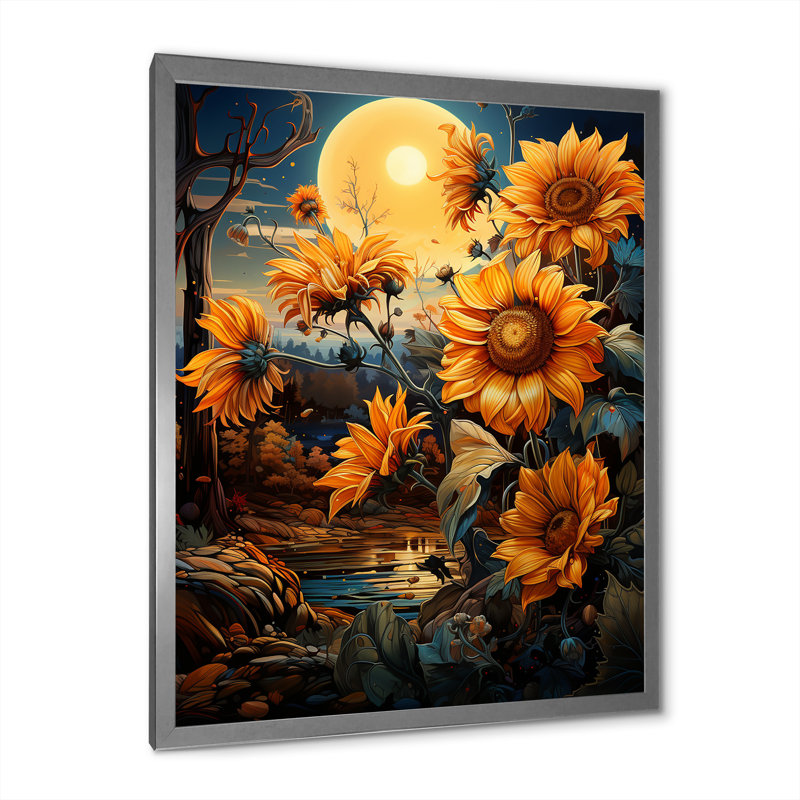 Tournesols enchantés I, H 32 po x l 24 po x P 1 po, Cadre photo argenté