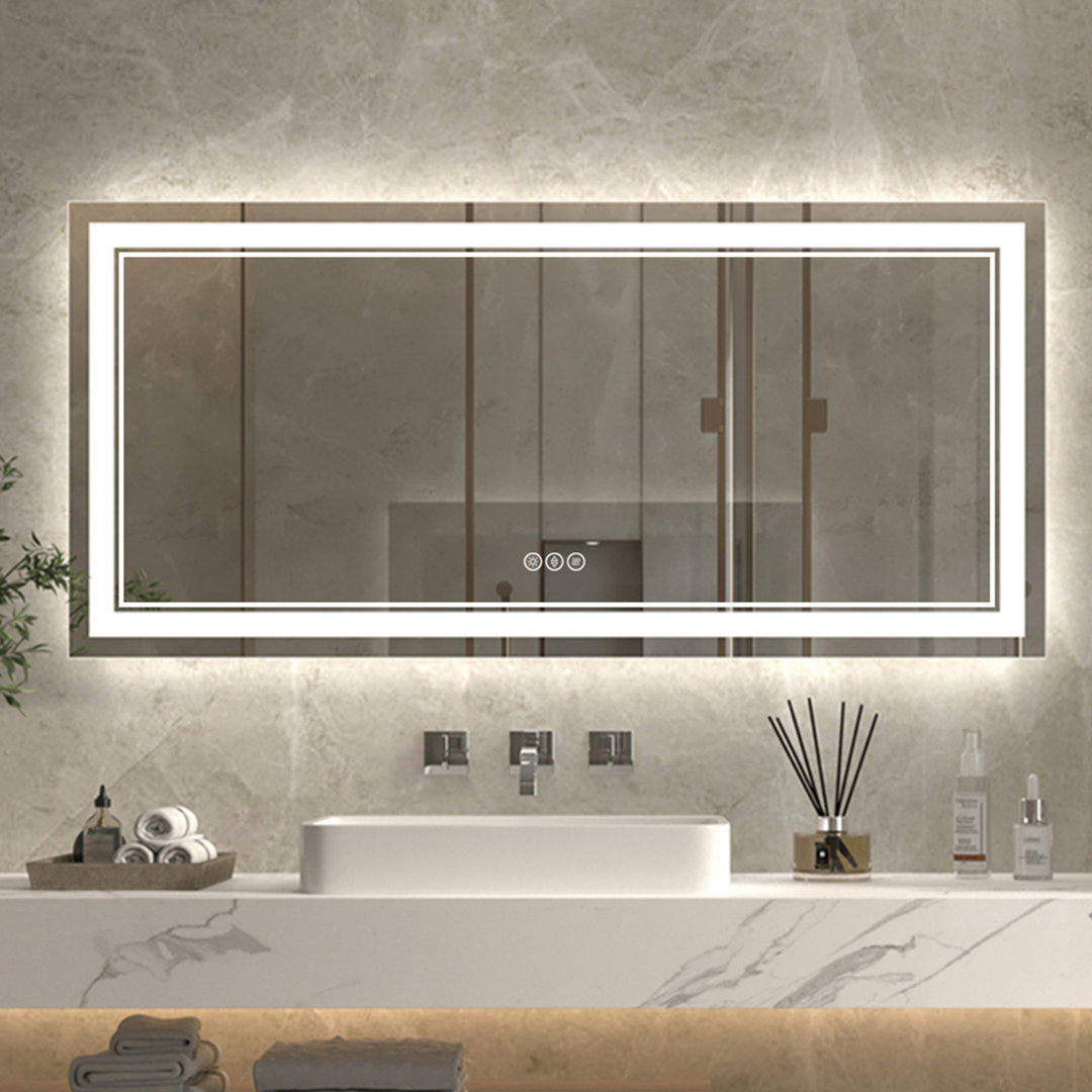 Wall Mount Anti-Fog Oversized Frameless Lighted Bathroom Mirror/ LED Bathroom Mirror Wrought Studio™ 