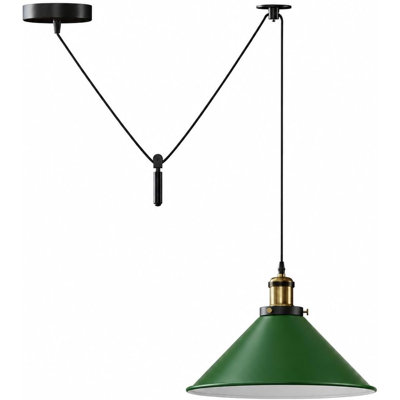 Industrial Pendant Light Fixture, Metal Cone Shade 8.66in, Adjustable 78.74in Cord, E26 Ceiling Hanging Lamp with Pulley Weight & Hook for Kitchen Island, Dining Room, Bedroom, Cafe