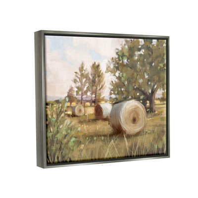 Au-731-Framed " Rural Hay Bales Farm Landscape " by Nina Blue
