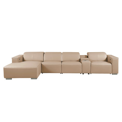 Canapé modulaire en L en cuir véritable 5 pièces faisant face à droite avec 1 fauteuil inclinable électrique et appuis-tête réglables
