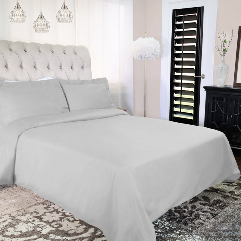 Ensemble de housse de couette 100% coton 300 fils 300 fils, Housse de couette simple + 1 taie décorative, Platine
