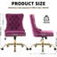 Chaise de bureau moderne en velours capitonné avec piètement en métal doré, chaise de bureau pivotante et réglable (violette)-200964204