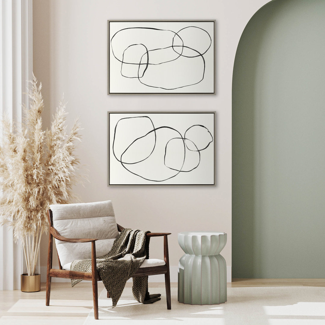 Kashdon Sylvie 871 Modern Circles Flinen & 869 Going in Circles Flinen Framed Canvas by Teju Reval 2 Piece Corrigan Studio®