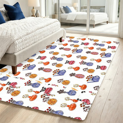 Vibrant Floral Vase Print Rug, Artistic Home Decor, Non-Slip Washable Area, Indoor Floor Mat for Living Room, Bedroom, Office, and Entryway