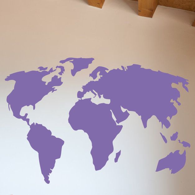 Décalcomanie murale carte du monde, Lavande, H 38 x l 56 po x P 0,01 po