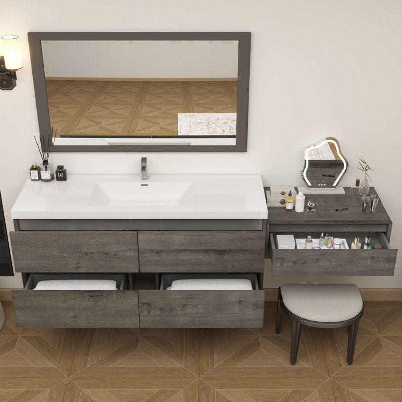 Meuble-lavabo mural 90 po avec chêne en acrylique renforcé Aliki, Chêne fumé