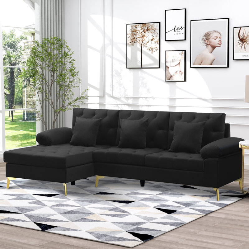 Canapé et canapé modulaire en velours 2 pièces Emly, Velours noir