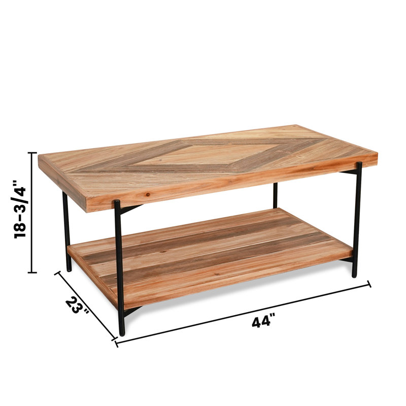CONSDAN Solid Fir Wood Coffee Table, 2-Tier Industrial Farmhouse Table, 44" Rectangular Table