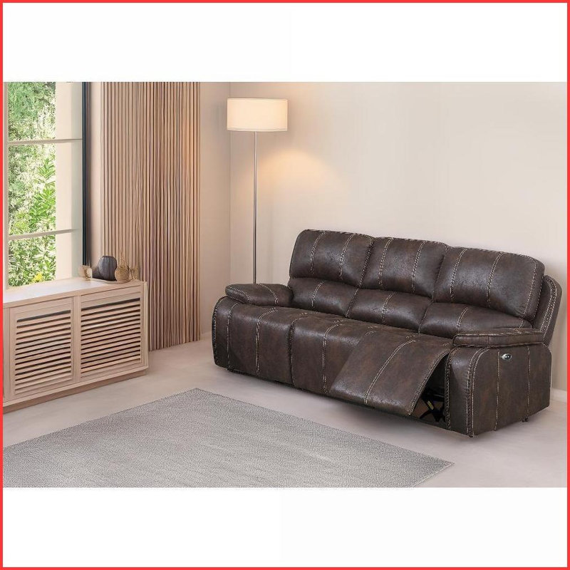 Canapé inclinable électrique en cuir synthétique pour 3 personnes - Canapé de salon chocolat | Similicuir | Chocolat | Métal