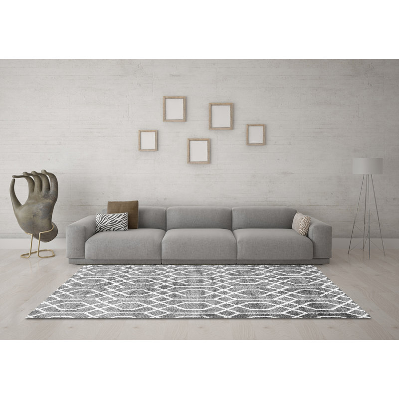 Tapis gris tissé à la machine Friedman, Rond 5 pi