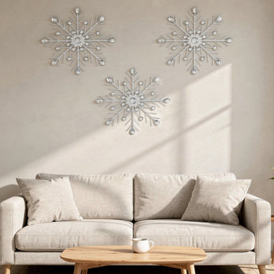 Ensemble de 3 décorations murales en forme d'étoile en métal avec strass en cristal
