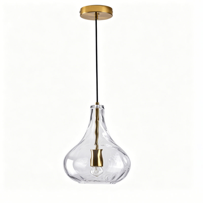 Modern Farmhouse 1-Light Polished Pendant Light, Clear Hammered Glass Teardrop Hanging Light for Kitchen Island Dining Entryway, Adjustable Height