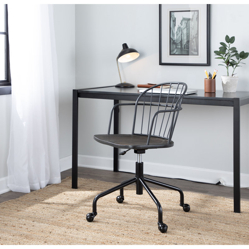 Eliab Metal Spindle Back Swivel Task Chair, Dark Walnut/Dark Walnut Wood