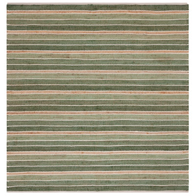Geissler Hand Woven Jute/Cotton/Wool Striped Rug in Green/Natural