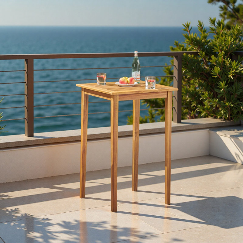 Table de bar d'extérieur carrée en bois d'acacia minimaliste, Teck