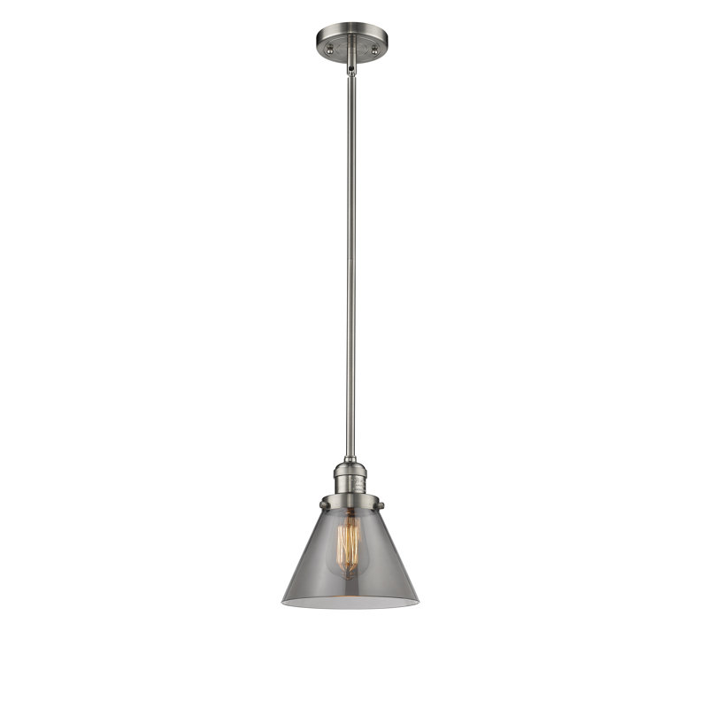Luminaire suspendu conique à 1 lumière Milardo, H 10 pi x l 8 po x P 8 po, Fumée, Nickel satiné brossé