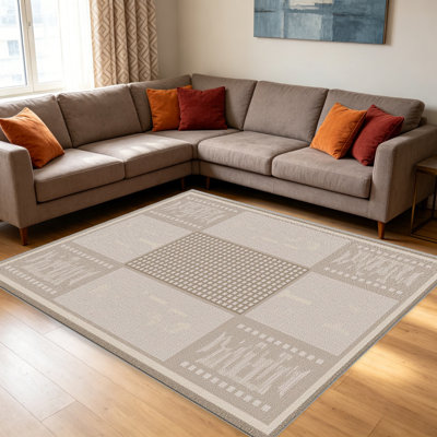 Tapis modernes modernes à panneau beige pour le salon, doux et confortable, convenant à toutes les saisons, facile à entretenir, tapis de sol intérieur lavable à la machine, sous la table de la ferme convenant à la chambre à coucher, à la salle à manger, au bureau, au balcon, au patio de décoration intérieure