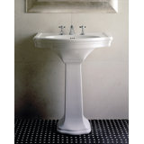 25.88" Tall White Ceramic Oval Pedestal Bathroom Sink with Overflow