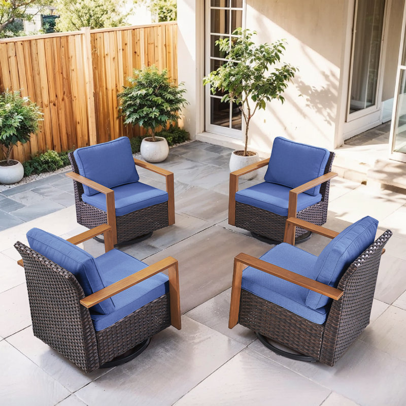 Allcot Outdoor Swivel Patio Chair With Cushions (Set Of 4), Beige, Brown