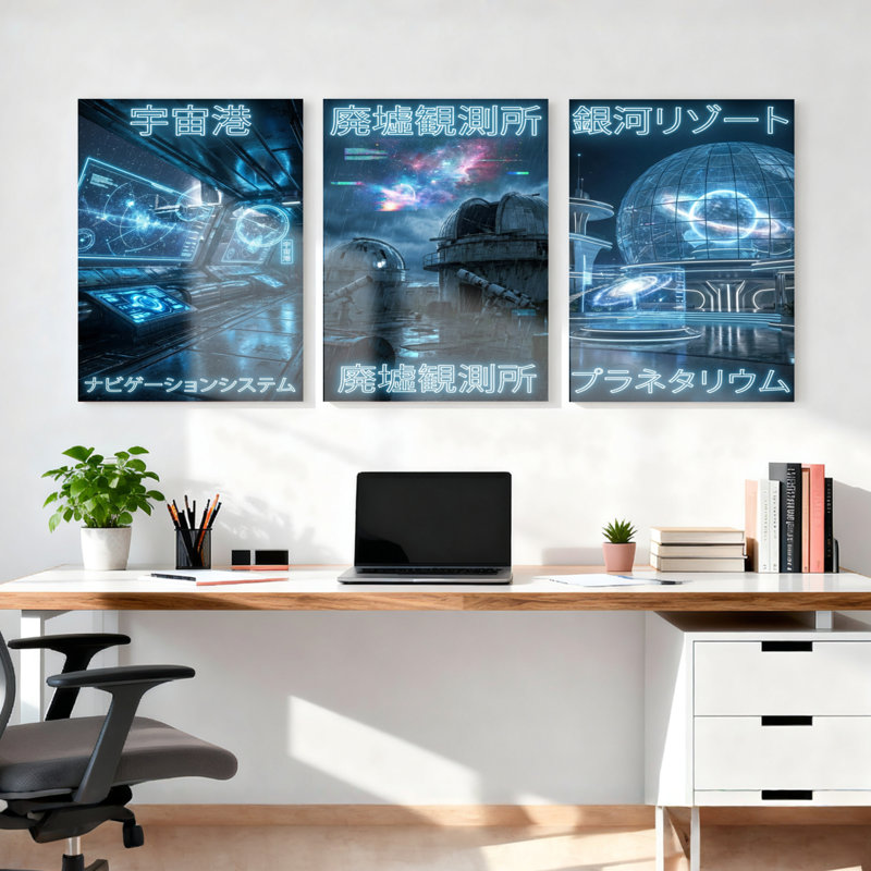 "Space Port", planétarium, art mural, toile tendue, reproduction d'art sur toile, H 24 po x l 48 po