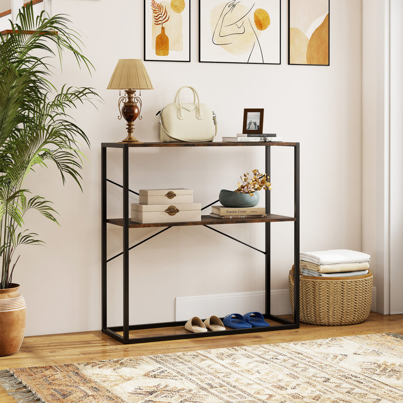 90CM Console Table 2-Tier Entryway Table Modern Luxury Narrow Long Behind Sofa Shelf, Black, Brown