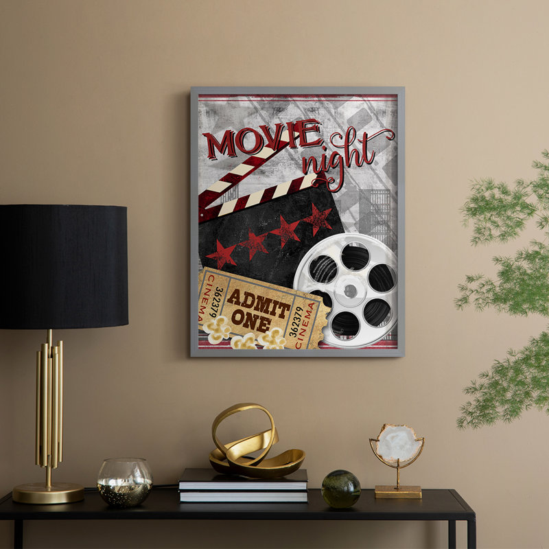 «Movie Night II», reproduction encadrée - bois massif, Gris, H 30 po x l 24 po